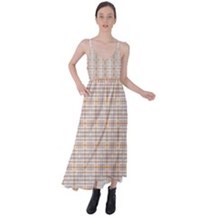 Portuguese Vibes - Brown and white geometric plaids Tie Back Maxi Dress