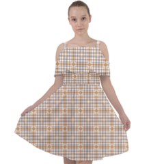Portuguese Vibes - Brown and white geometric plaids Cut Out Shoulders Chiffon Dress
