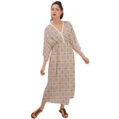 Portuguese Vibes - Brown and white geometric plaids Grecian Style  Maxi Dress