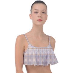 Portuguese Vibes - Brown and white geometric plaids Frill Bikini Top