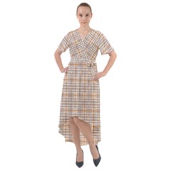 Portuguese Vibes - Brown and white geometric plaids Front Wrap High Low Dress