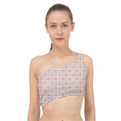 Portuguese Vibes - Brown and white geometric plaids Spliced Up Bikini Top 
