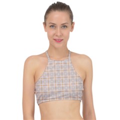 Portuguese Vibes - Brown and white geometric plaids Racer Front Bikini Top