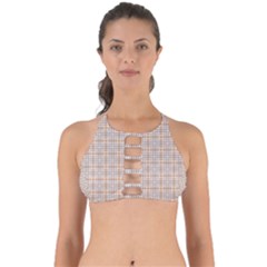 Portuguese Vibes - Brown and white geometric plaids Perfectly Cut Out Bikini Top