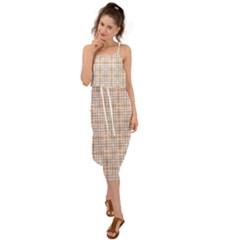 Portuguese Vibes - Brown and white geometric plaids Waist Tie Cover Up Chiffon Dress