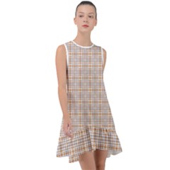 Portuguese Vibes - Brown and white geometric plaids Frill Swing Dress