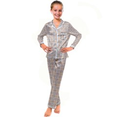 Portuguese Vibes - Brown and white geometric plaids Kid s Satin Long Sleeve Pajamas Set