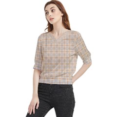 Portuguese Vibes - Brown and white geometric plaids Quarter Sleeve Blouse