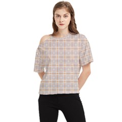 Portuguese Vibes - Brown and white geometric plaids One Shoulder Cut Out Tee