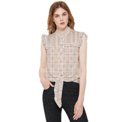 Portuguese Vibes - Brown and white geometric plaids Frill Detail Shirt
