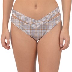 Portuguese Vibes - Brown and white geometric plaids Double Strap Halter Bikini Bottom