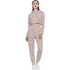 Portuguese Vibes - Brown and white geometric plaids Cropped Zip Up Lounge Set