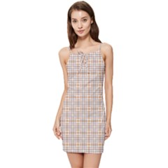 Portuguese Vibes - Brown and white geometric plaids Summer Tie Front Dress