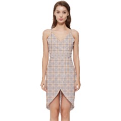 Portuguese Vibes - Brown and white geometric plaids Wrap Frill Dress