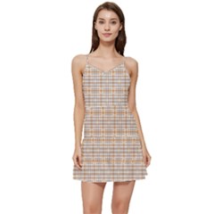 Portuguese Vibes - Brown and white geometric plaids Short Frill Dress