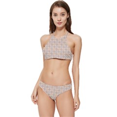 Portuguese Vibes - Brown and white geometric plaids Banded Triangle Bikini Set