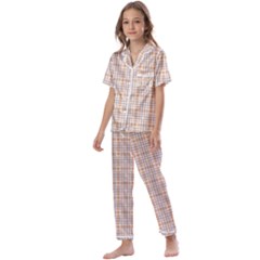 Portuguese Vibes - Brown and white geometric plaids Kids  Satin Short Sleeve Pajamas Set