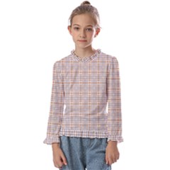 Portuguese Vibes - Brown and white geometric plaids Kids  Frill Detail Tee