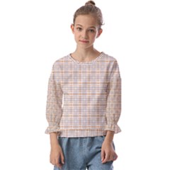 Portuguese Vibes - Brown and white geometric plaids Kids  Cuff Sleeve Top