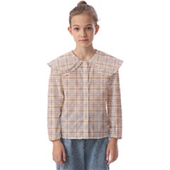Portuguese Vibes - Brown and white geometric plaids Kids  Peter Pan Collar Blouse