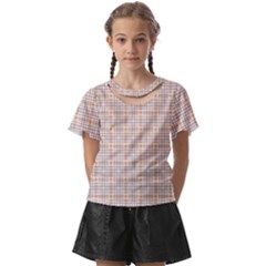 Portuguese Vibes - Brown and white geometric plaids Kids  Front Cut Tee