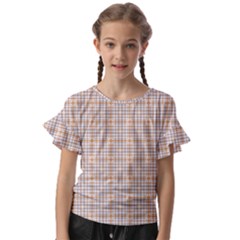 Portuguese Vibes - Brown and white geometric plaids Kids  Cut Out Flutter Sleeves