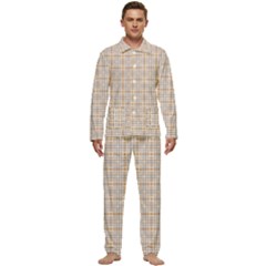 Portuguese Vibes - Brown and white geometric plaids Men s Long Sleeve Velvet Pocket Pajamas Set