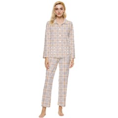 Portuguese Vibes - Brown and white geometric plaids Womens  Long Sleeve Velvet Pocket Pajamas Set