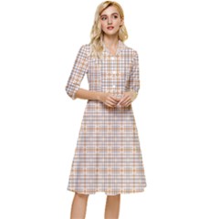 Portuguese Vibes - Brown and white geometric plaids Classy Knee Length Dress