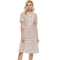 Portuguese Vibes - Brown and white geometric plaids Button Top Knee Length Dress