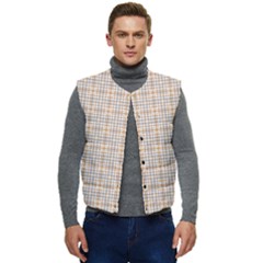Portuguese Vibes - Brown and white geometric plaids Men s Short Button Up Puffer Vest	