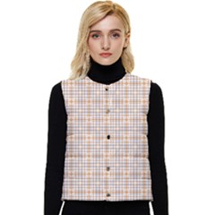 Portuguese Vibes - Brown and white geometric plaids Women s Short Button Up Puffer Vest