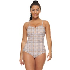 Portuguese Vibes - Brown and white geometric plaids Retro Full Coverage Swimsuit