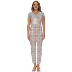 Portuguese Vibes - Brown and white geometric plaids Women s Pinafore Overalls Jumpsuit