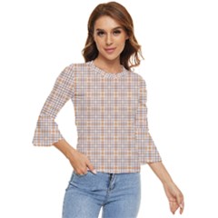 Portuguese Vibes - Brown and white geometric plaids Bell Sleeve Top
