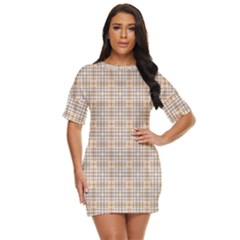 Portuguese Vibes - Brown and white geometric plaids Just Threw It On Dress
