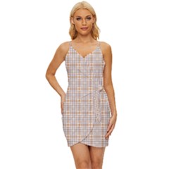 Portuguese Vibes - Brown and white geometric plaids Wrap Tie Front Dress