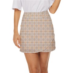 Portuguese Vibes - Brown and white geometric plaids Mini Front Wrap Skirt