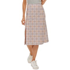 Portuguese Vibes - Brown and white geometric plaids Midi Panel Skirt