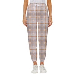 Portuguese Vibes - Brown and white geometric plaids Cropped Drawstring Pants