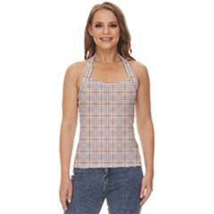 Portuguese Vibes - Brown and white geometric plaids Basic Halter Top
