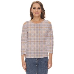 Portuguese Vibes - Brown and white geometric plaids Cut Out Wide Sleeve Top