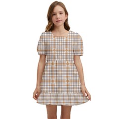 Portuguese Vibes - Brown And White Geometric Plaids Kids  Short Sleeve Dolly Dress by ConteMonfrey