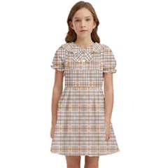 Portuguese Vibes - Brown and white geometric plaids Kids  Bow Tie Puff Sleeve Dress