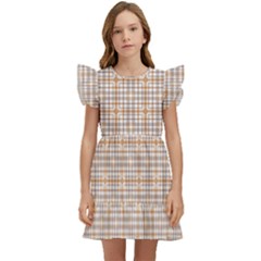 Portuguese Vibes - Brown and white geometric plaids Kids  Winged Sleeve Dress