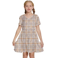 Portuguese Vibes - Brown and white geometric plaids Kids  Short Sleeve Tiered Mini Dress