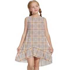 Portuguese Vibes - Brown and white geometric plaids Kids  Frill Swing Dress