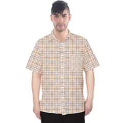 Portuguese Vibes - Brown and white geometric plaids Men s Hawaii Shirt