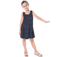 Black And Dark Blue Plaids Kids  Sleeveless Dress by ConteMonfrey