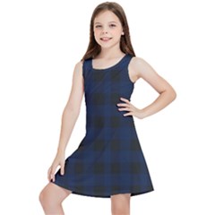 Black And Dark Blue Plaids Kids  Lightweight Sleeveless Dress by ConteMonfrey